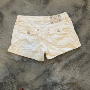White miss me shorts